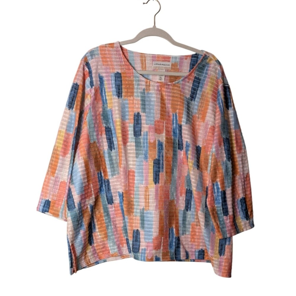 Alfred Dunner Multi-Color Textured Knit Blouse Free Spirit Brushstroke Print 3X